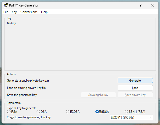 puttygen's key generation parameters